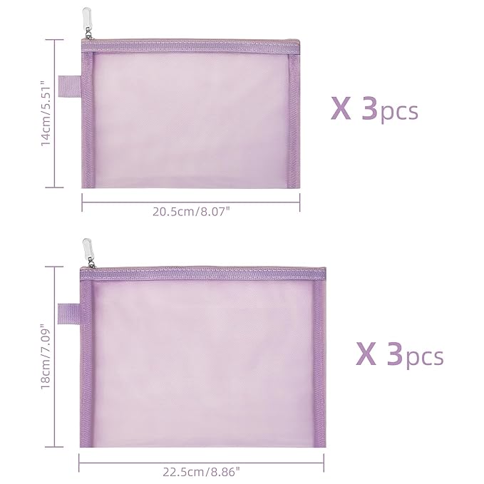 Clear Cosmetic Bags Zip Makeup Mesh Bags Pencil Case Pouch Travel Toiletry Kit Set Storage Case ((6A+5A)*3 Light Purple)