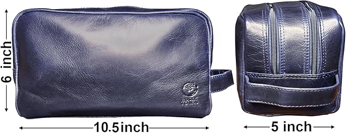 RUSTIC TOWN Leather Toiletry Bag for Men - Travel Shaving Dopp Kit - Bathroom Shower Toiletries Organizer - Leather Cosmetic Bag for Women (Oxford Blue)