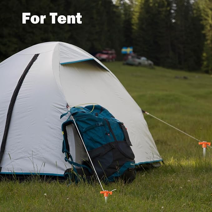 Cheardia 20 Pack Tent Stakes Heavy Duty, 10.25 Inch Yard Stakes Non-Rust Metal Tent Pegs Ground Stakes Tent Spikes for Camping Patio, Garden, Canopies, Grassland, Outdoor, Orange