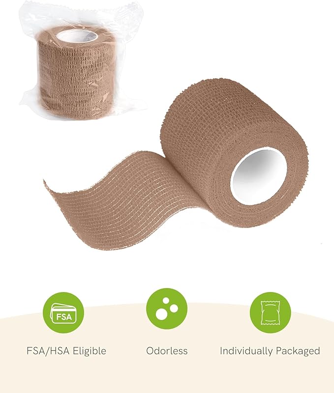 FriCARE Self Adhesive Bandage Wrap, Medical Tape in First Aid Kit, Cohesive Bandages for Wounds Sport Vet, FSA/HSA Eligible, 2 Inches X 5 Yards 6 Rolls, Dark Brown