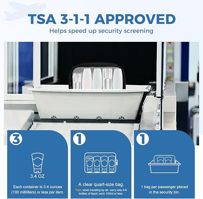 Moyad TSA Approved Clear Toiletry Bag, 2 Pack Quart Size 3-1-1 Liquids Pouch for Travel, Transparent Makeup & Cosmetic Organizer for Women Men, Black