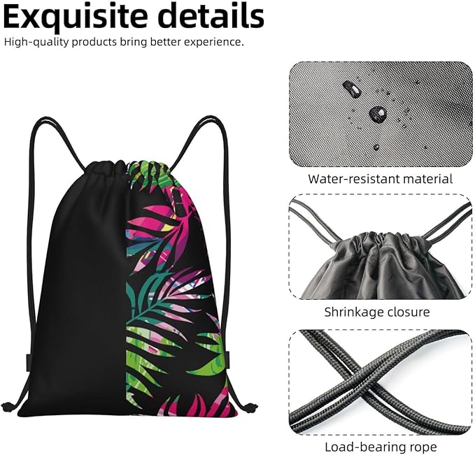 Palm Leaves Drawstring Bags Colorful Hawaiian Beach Backpack Personalized Rainbow Floral Sport Gym Sack Summer Theme String Bag Yoga Bag for Men Women