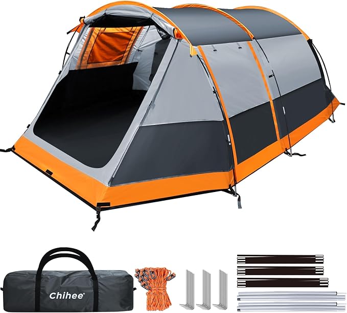 Chihee Camping Tents Tunnel Tent 4 Person Family Tents with 2 Doors Extra Weatherproof Outdoor Shelter 4 Seasons Tents with Double Waterproof Groundsheets Screened Room Porch Carry Bag for Travelling