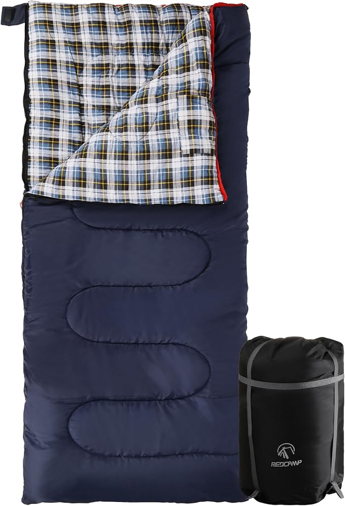 REDCAMP Cotton Flannel Sleeping Bag for Camping Backpacking, Adults Cold Weather Envelope Sleeping Bags with 2/3/4lbs Filling