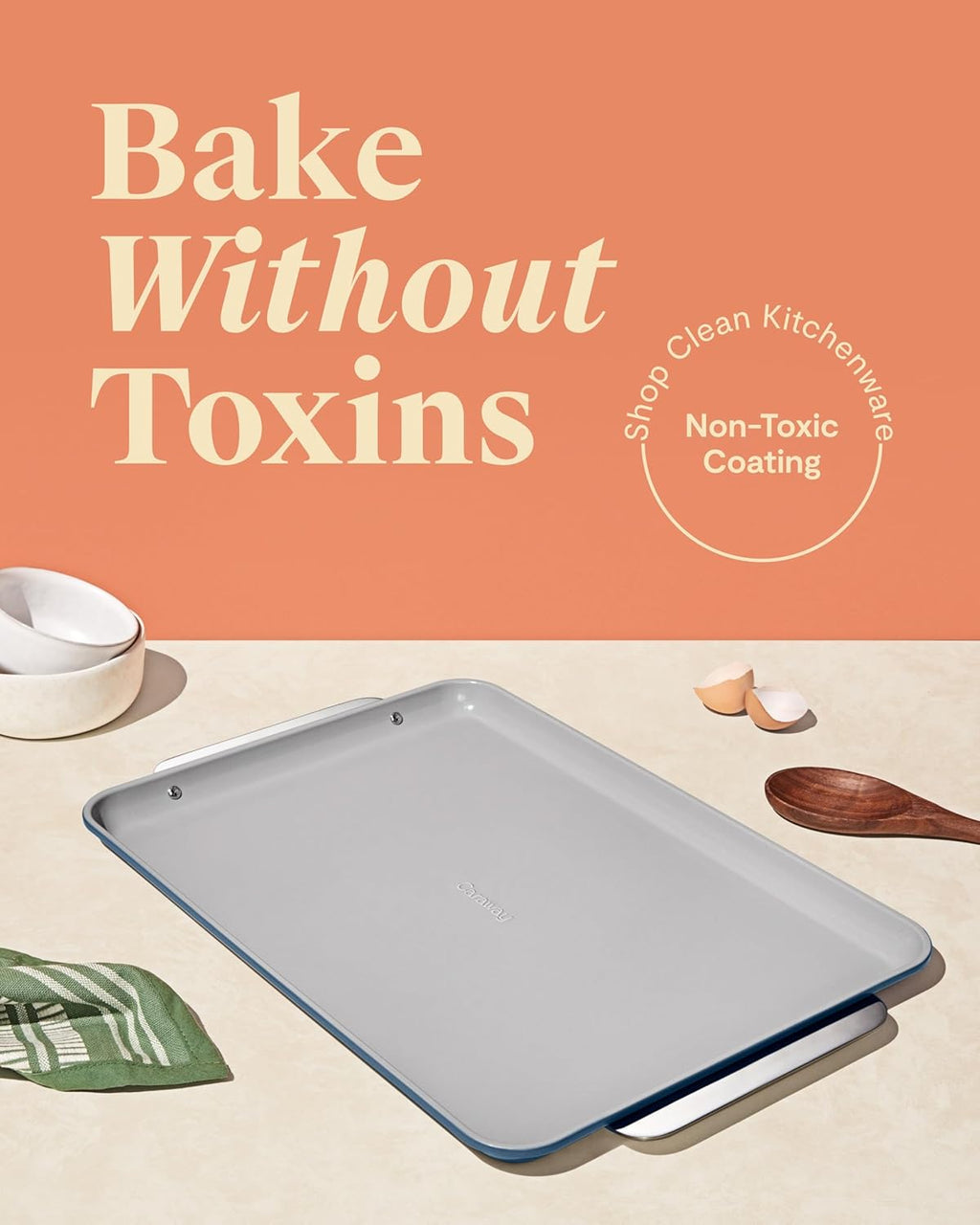 Caraway Non-Stick Ceramic Large Baking Sheet Duo - Naturally Slick Ceramic Coating - Non-Toxic, PTFE & PFOA Free - Perfect for Baking, Roasting, and More - Large (18" x 13") - Slate