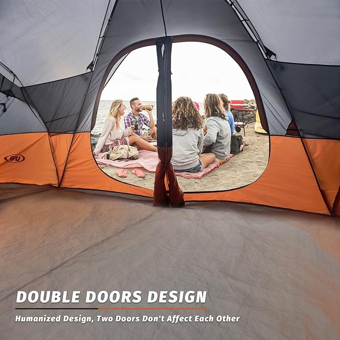 UNP Camping Tent 10-Person-Family Tents, Parties, Music Festival Tent, Big, Easy Up, 5 Large Mesh Windows, Double Layer, 2 Room, Waterproof, Weather Resistant, 18ft x 9ft x78in