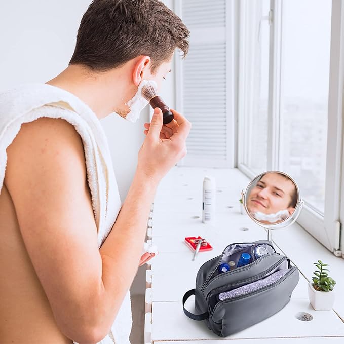 BAGSMART Toiletry Bag for Men, Travel Toiletry Organizer Dopp Kit Water-resistant Shaving Bag for Toiletries Accessories, Door Room Essentials,Grey-basic