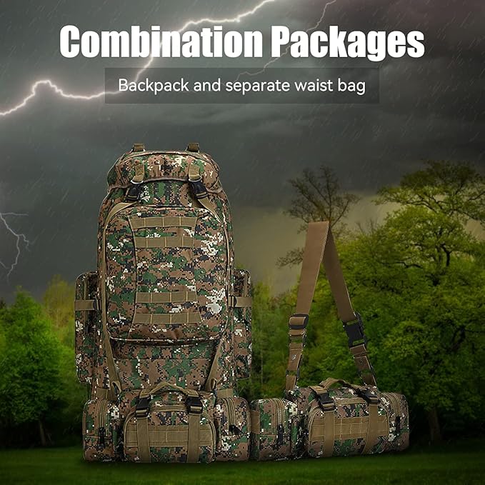 100L Camping Hiking Backpack,Molle military Tactical rucksack backpack,Waterproof Lightweight Hiking Backpack (Woodland Camo-C)