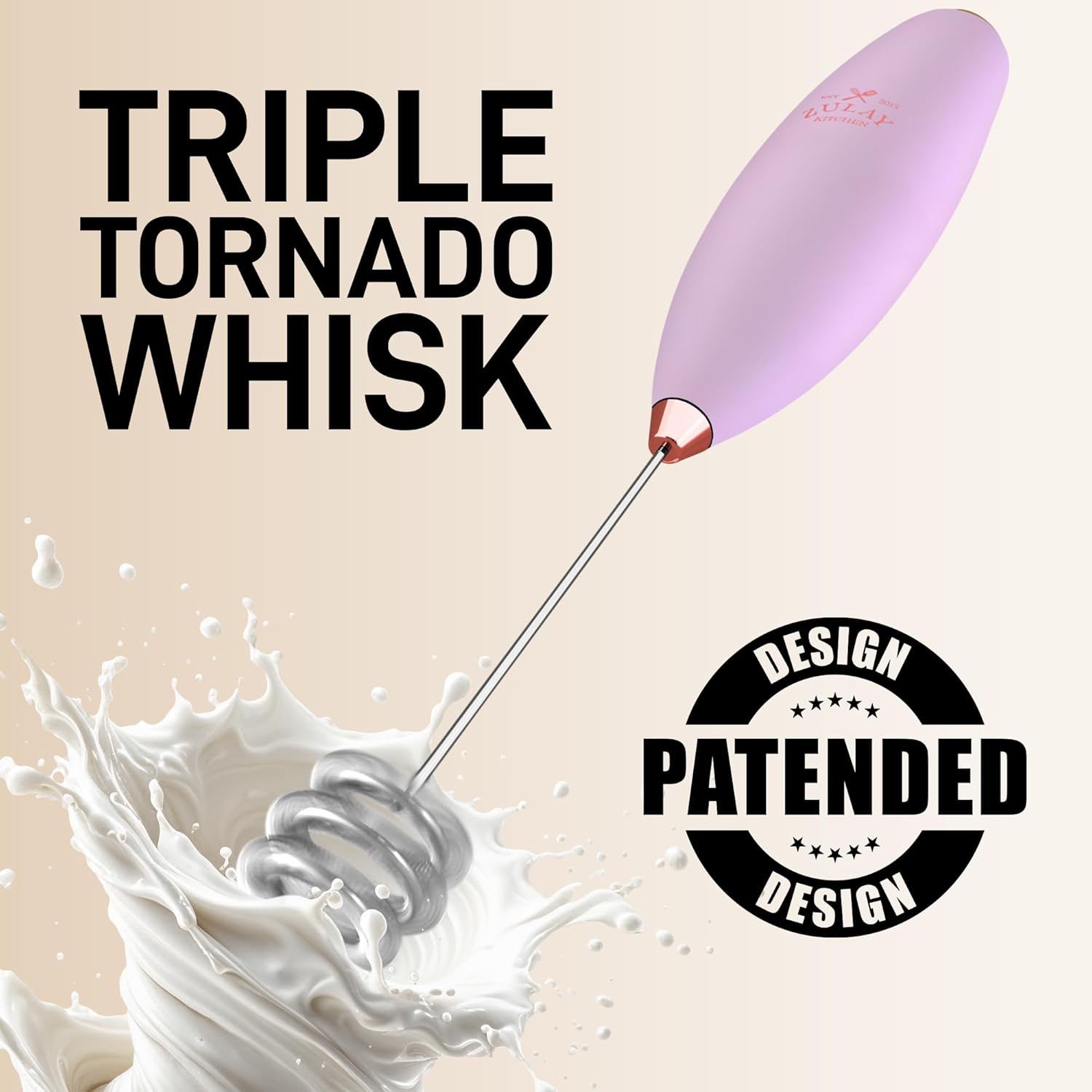 Zulay Kitchen Tornado Whisk Milk Frother with 4 AA Duracell Batteries - Triple Whisk for More Power - Handheld Coffee Frother with Stand - Drink Mixer for Lattes, Matcha & Protein Shakes