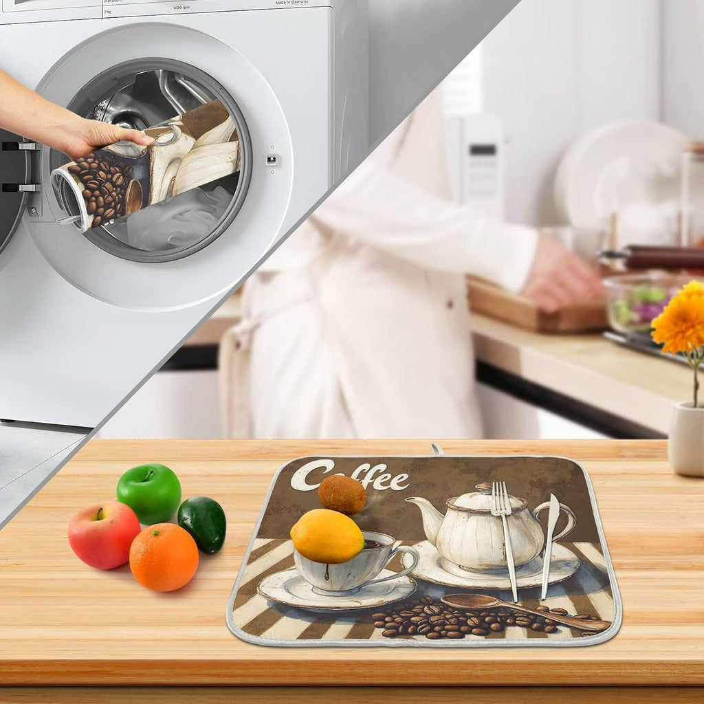 Coffee Themed Dish Drying Mat for Kitchen Counter Absorbent Microfiber Small Drying Pad Dish mats for Kitchen Countertops 16 x 18 Inch242