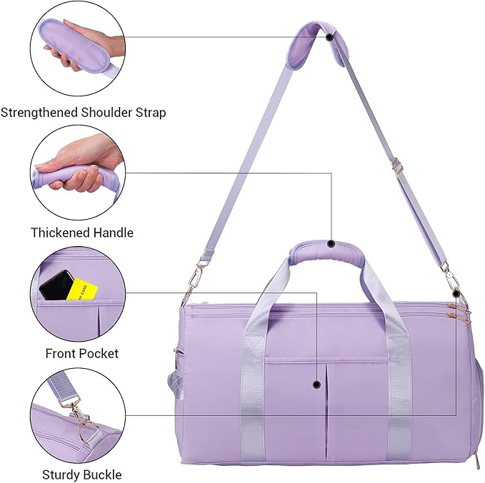 ICEIVY Gym Duffle Bag Dry Wet Separated Gym Bag Sport Duffle Bag Training Handbag Yoga bag with Extra Drawstring Backpack for man and women (TaroPurple-Upgrade) Large