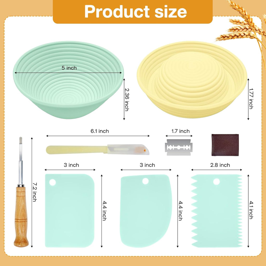 Silicone Banneton, Sourdough Bread Baskets (Set of 6, 5 Inch), Round Proofing Bread Bowls with Starter Kit, Bread Making Baking Supplies