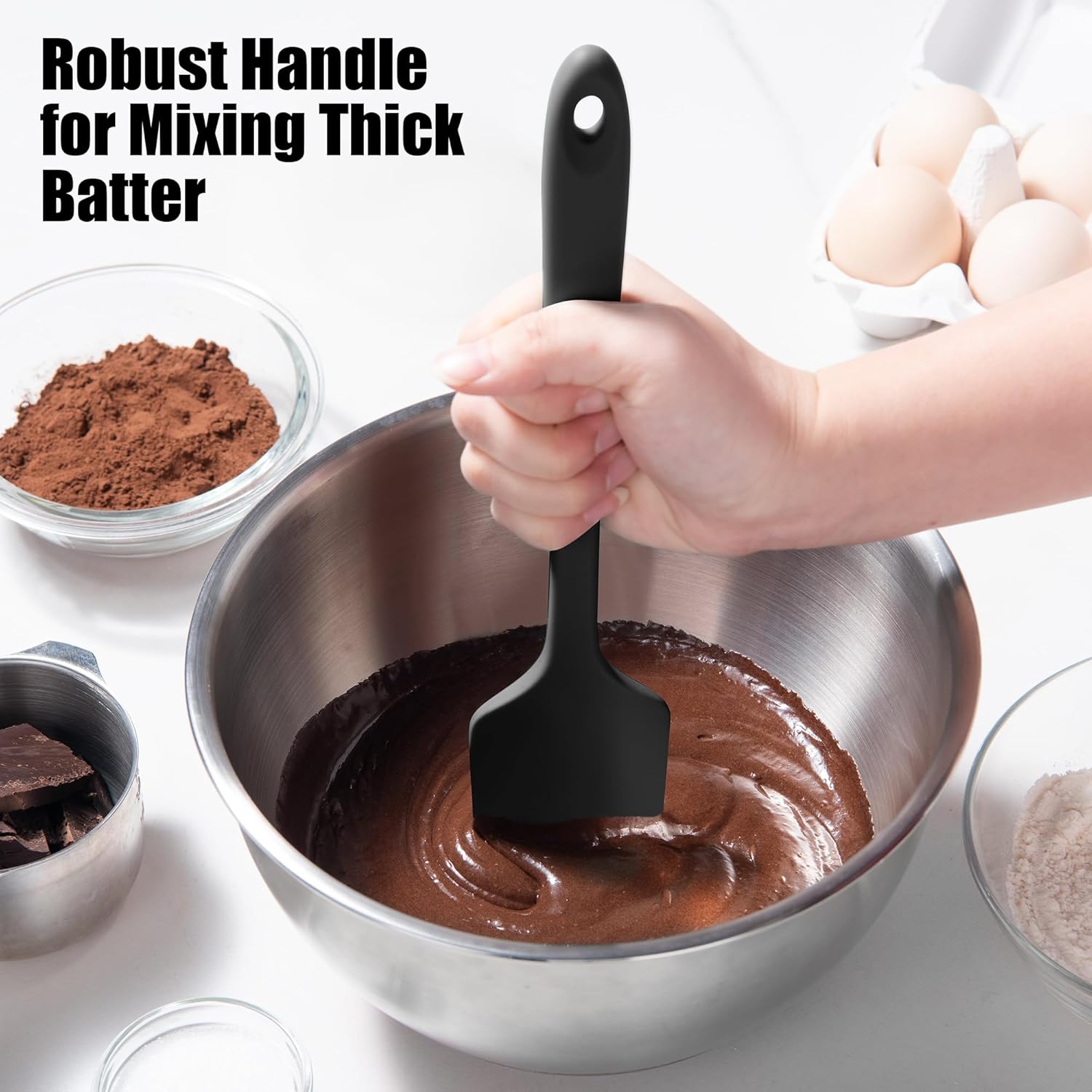 600°F Heat Resistant Silicone Spatula, Doosu High Temp Flexible Kitchen Rubber Bowl Scrapers Food Grade Seamless Baking Supplies Scratch-Proof for Scraping Non-Stick Pans (Black, 11.4in)