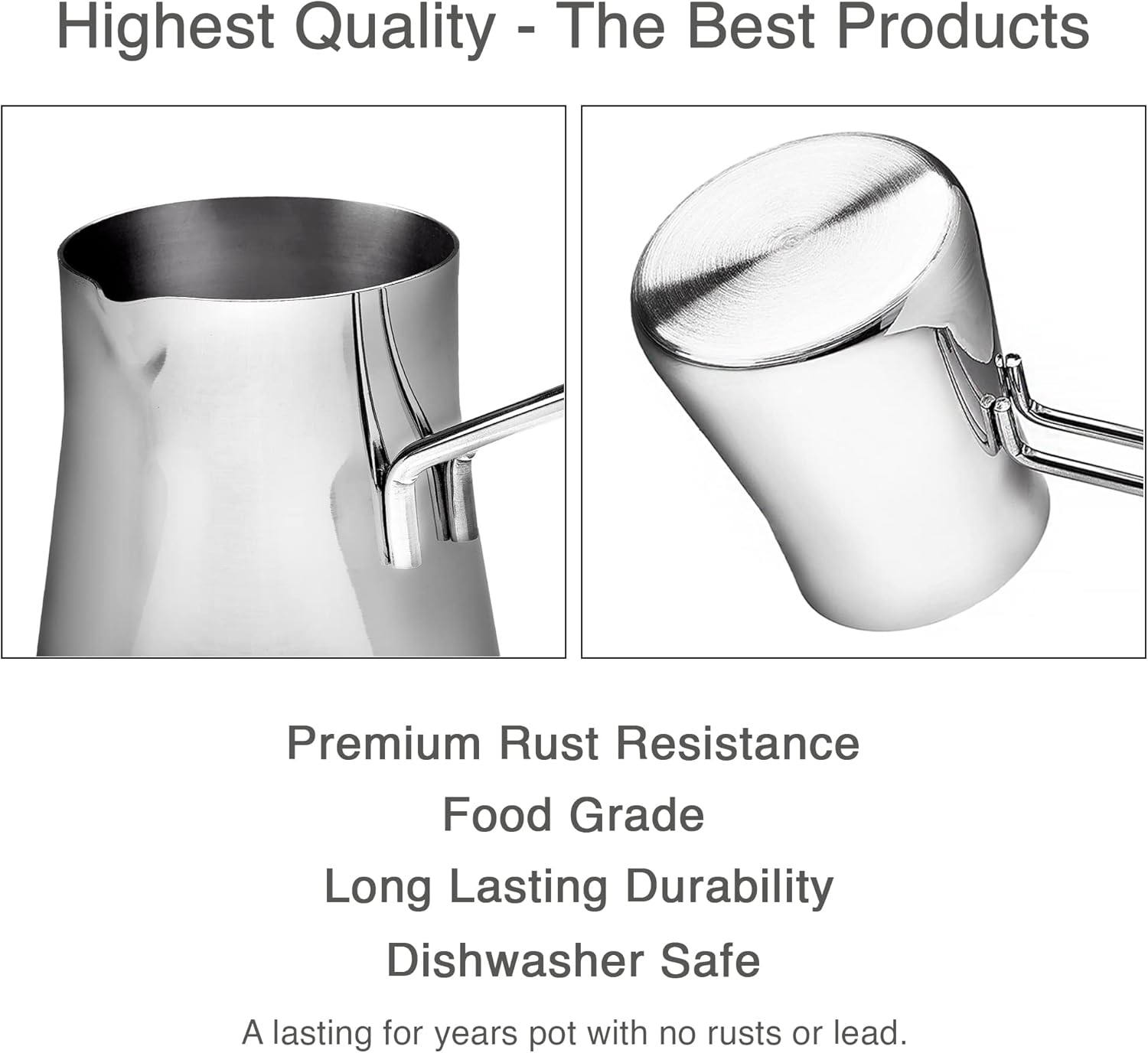 CRYSTALIA Turkish Coffee Pot 18/10 Stainless Steel, Stove Top Tea Maker, Milk Warmer, Greek Arabic Coffee Cezve Briki, 29 oz (Silver, Large)