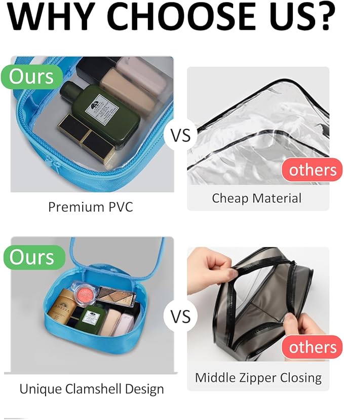 Moyad TSA Approved Clear Toiletry Bag, 1 Pack Quart Size 3-1-1 Liquids Pouch for Travel, Transparent Makeup & Cosmetic Organizer for Women Men, Blue