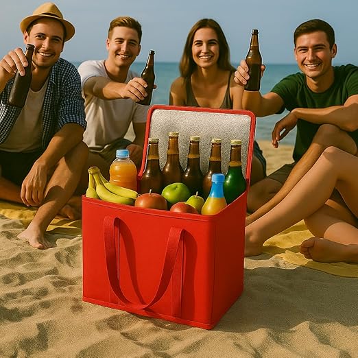 2Pk Insulated Reusable Grocery Bags, Collapsible Cooler Bag for Groceries, Heavy Duty Large Insulated Bag (Large, Bright Red)