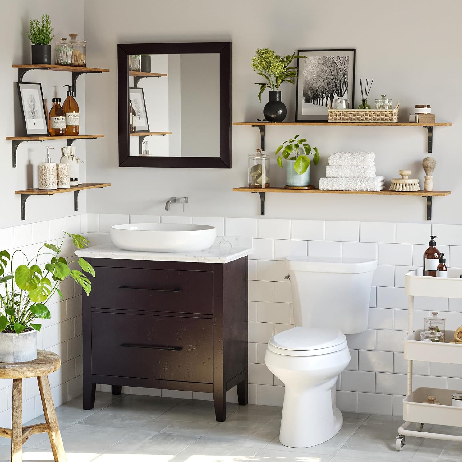 DINZI LVJ Long Wall Shelves, 47.3Inch Wall Mounted Shelves Set of 2, Extra Large Wall Storage Ledges with Sturdy Metal Brackets for Living Room, Bathroom, Bedroom, Kitchen, Rustic Brown