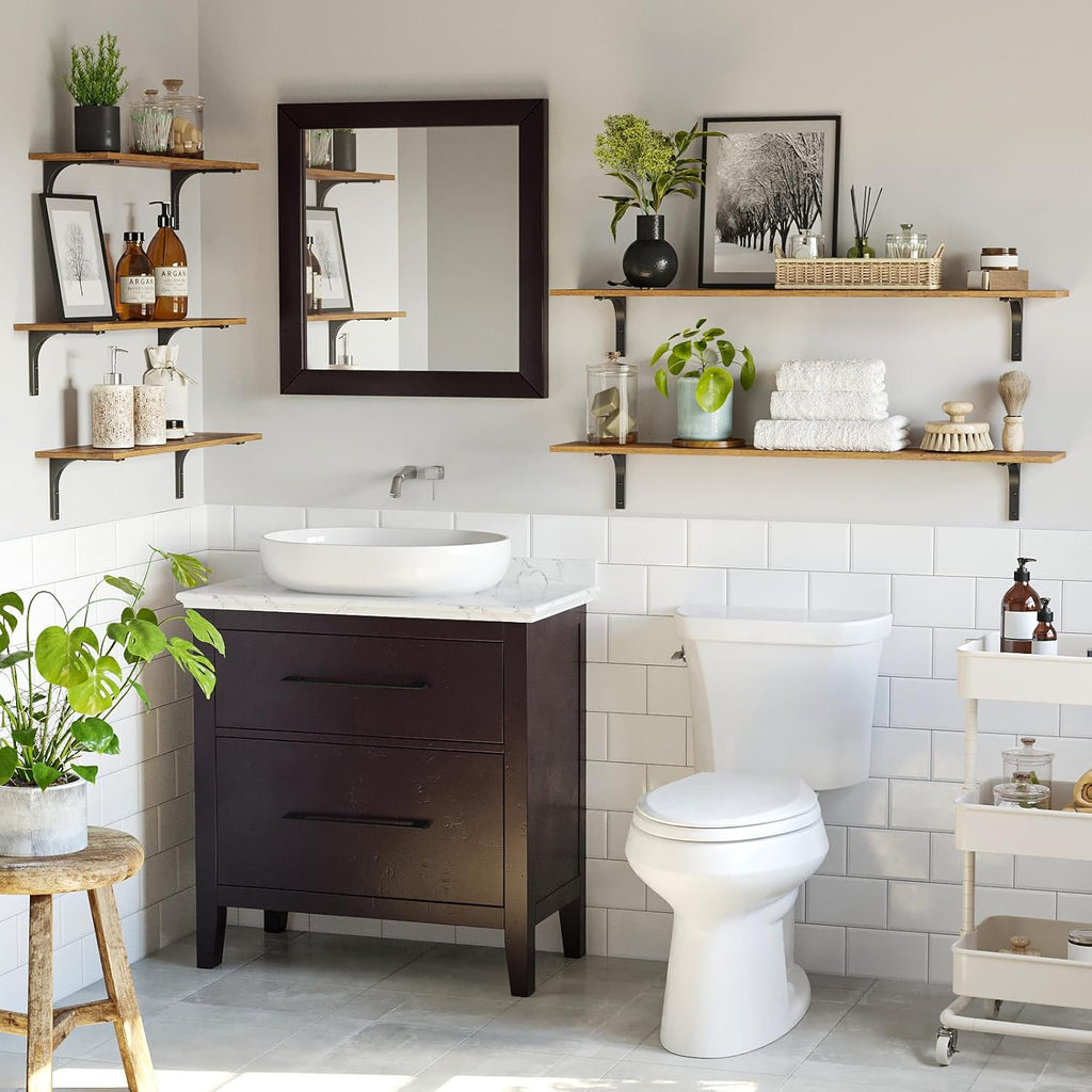 DINZI LVJ Long Wall Shelves, 55.1Inch Wall Mounted Shelves Set of 2, Extra Large Floating Storage Ledges with Sturdy Metal Brackets for Living Room, Bathroom, Bedroom, Kitchen, Rustic Brown