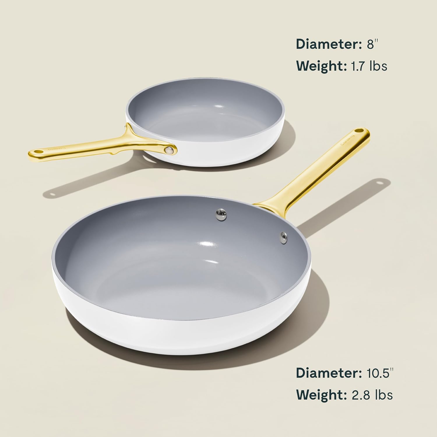 Caraway Fry Pan Duo - Nonstick Ceramic Frying Pan (8" & 10.5”) - Non Toxic, PTFE & PFOA Free - Oven Safe & Compatible with All Stovetops (Gas, Electric & Induction) - White