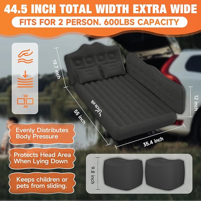 Car Air Mattress Bed: Inflatable Back Seat Air Mattress for SUV, Thick Camping Sleeping Pads with Pillows Air Pumps, Sedan, Truck, SUV, Black