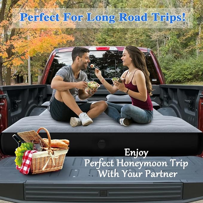 Camping Pickup Truck Bed Air Mattress Thicken Sleeping Pad for 5.5-5.8Ft Full-Size Short Truck Beds Outdoor Camping Car Travel(Grey)