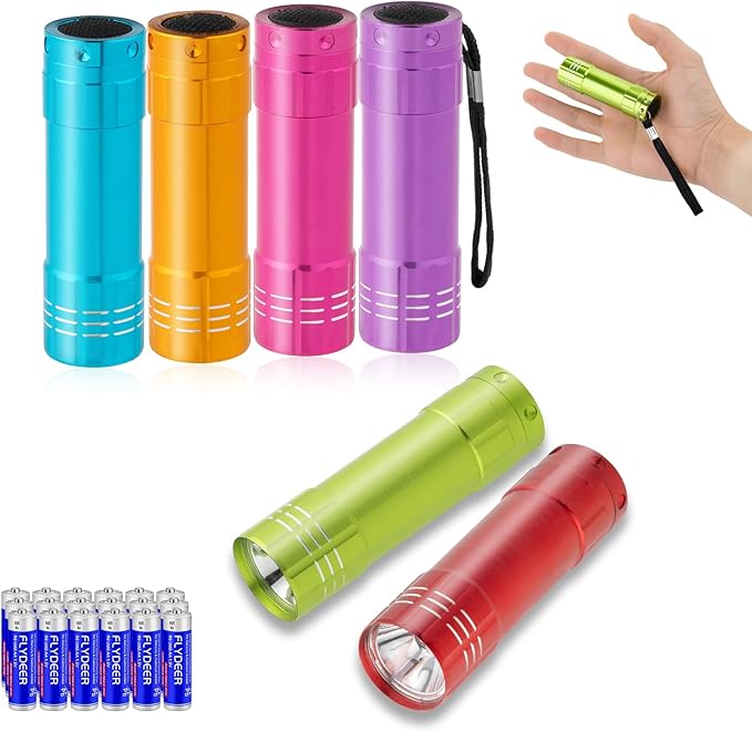 KunHe 6 Pack Stocking Stuffers Small Mini LED Flashlight Christmas Gifts Flashlights for Kids 100 Lumen with Battery Bright Camping Flash Light for Party Favor Gift to Halloween