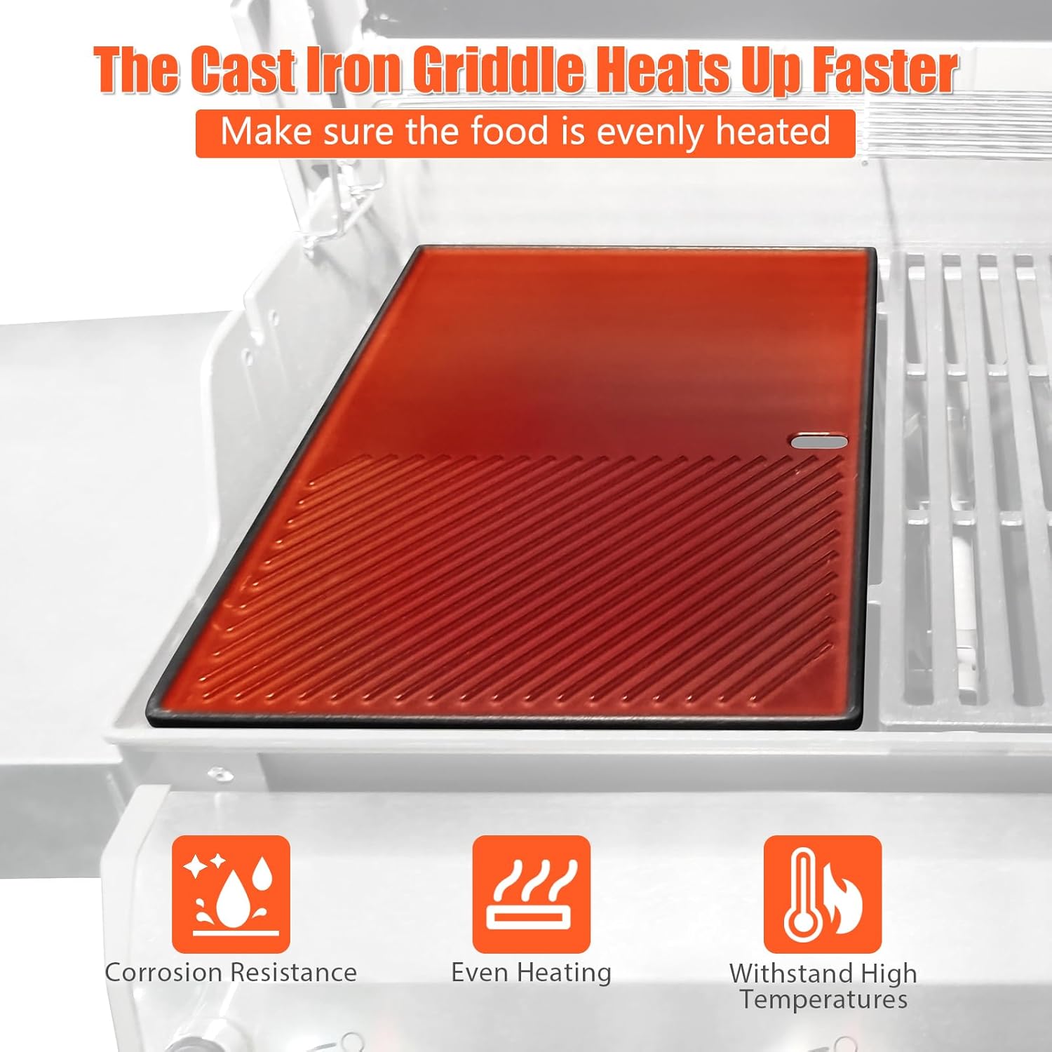 QuliMetal Reversible 7598 Griddle Replacement Parts for Weber Spirit 300 & GS4 Spirit II 300 Series Grills, Spirit E310, Genesis Silver Gold B C, Genesis 1000-5000 Cast Iron Griddle Plate 7658, 1 Pack