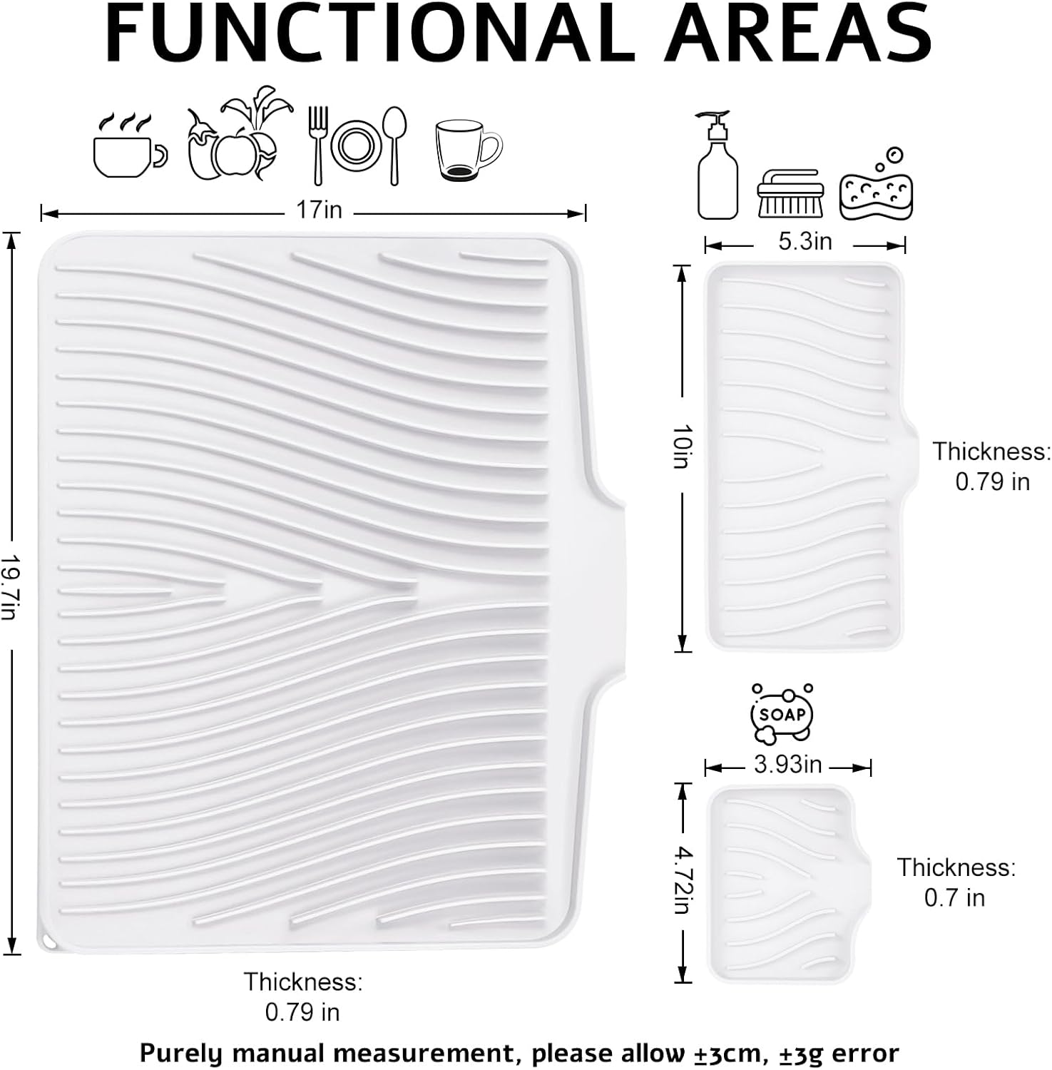 Silicone Dish Drying Mat for Kitchen Counter, Dish Drying Pad, Non-Slip Drain Pad with Built-in Drain, Heat Resistant Stone Drying Mat,Large 1 set XL(Ivory)