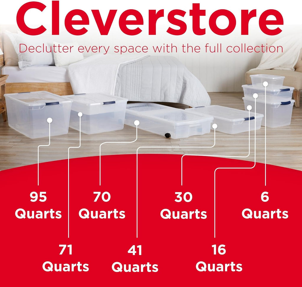 Rubbermaid Cleverstore 74 Qt Clear Storage Bins with Lids, 4-Pack, Stackable, BPA-Free, Made in USA