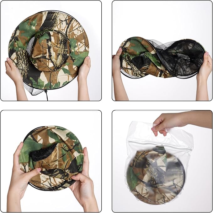 Sucrain 2 Pack Mosquito Head Net Hat Sun Hat Garden Bug Hat with Hidden Net Mesh for Outdoor Gardening Beekeeping