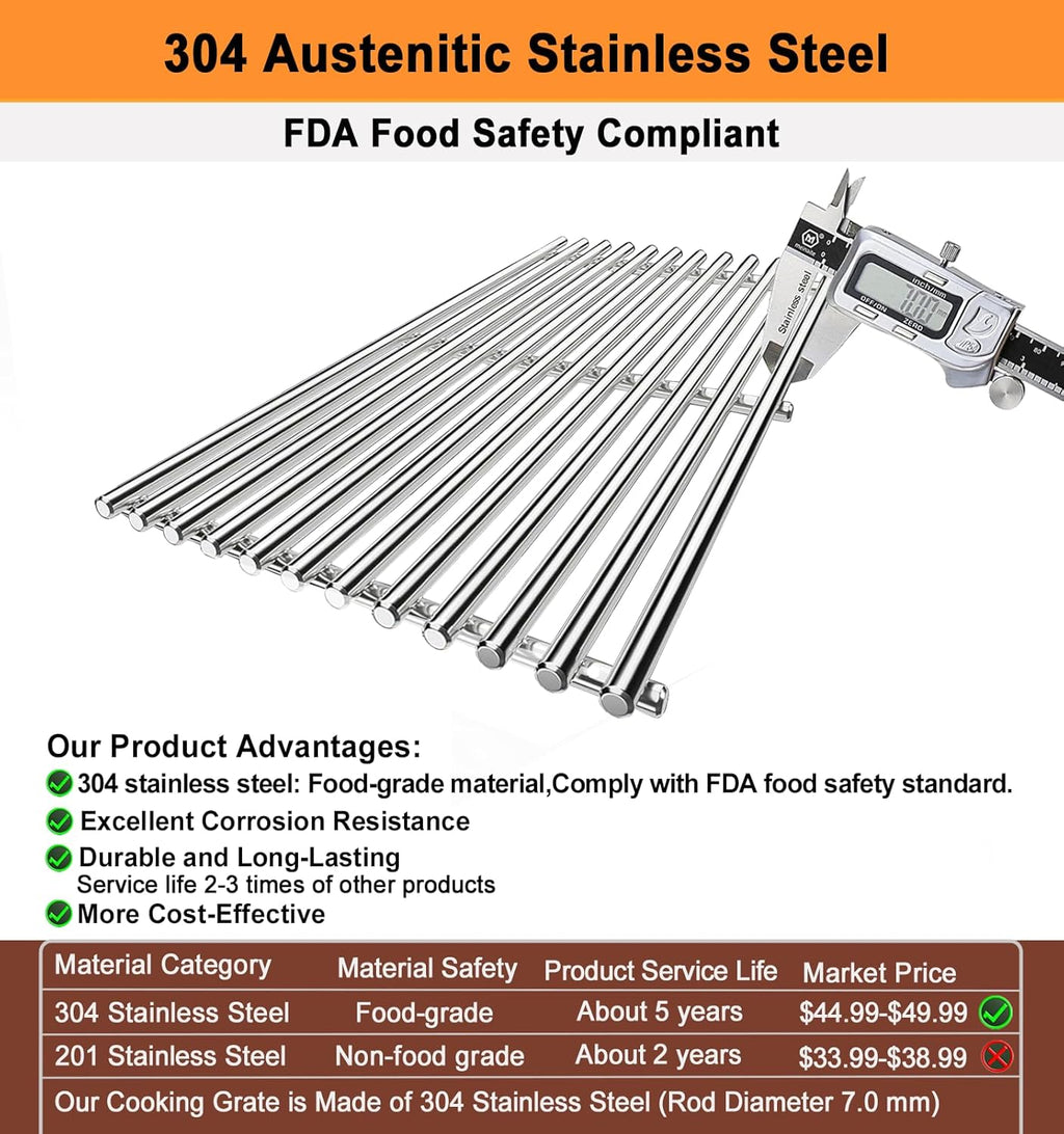 17.5" Cooking Grates for Weber Spirit E210 E220 & Spirit II E210 E220 Series Grills with Front Control Knobs;304 Stainless Steel Grates;Weber Grill Grates 7637;Weber Grill Grids (2 Pcs)