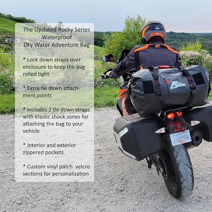 Motorcycle Waterproof Duffel Bag With Tie Down Straps, Marine Grade (60 Liter/15.8 Gallon, Rocky Series, Black)