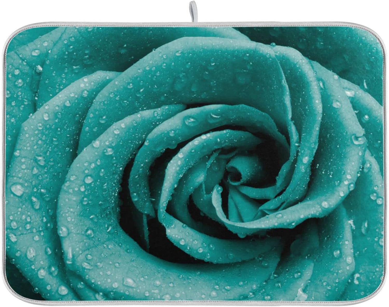 Super Absorbent Dish Drying Mat, Microfiber Fast-Drying Dish Mat, 16" x 18", Kitchen Dish Drying Pad Hipster Turquoise Rose Petals