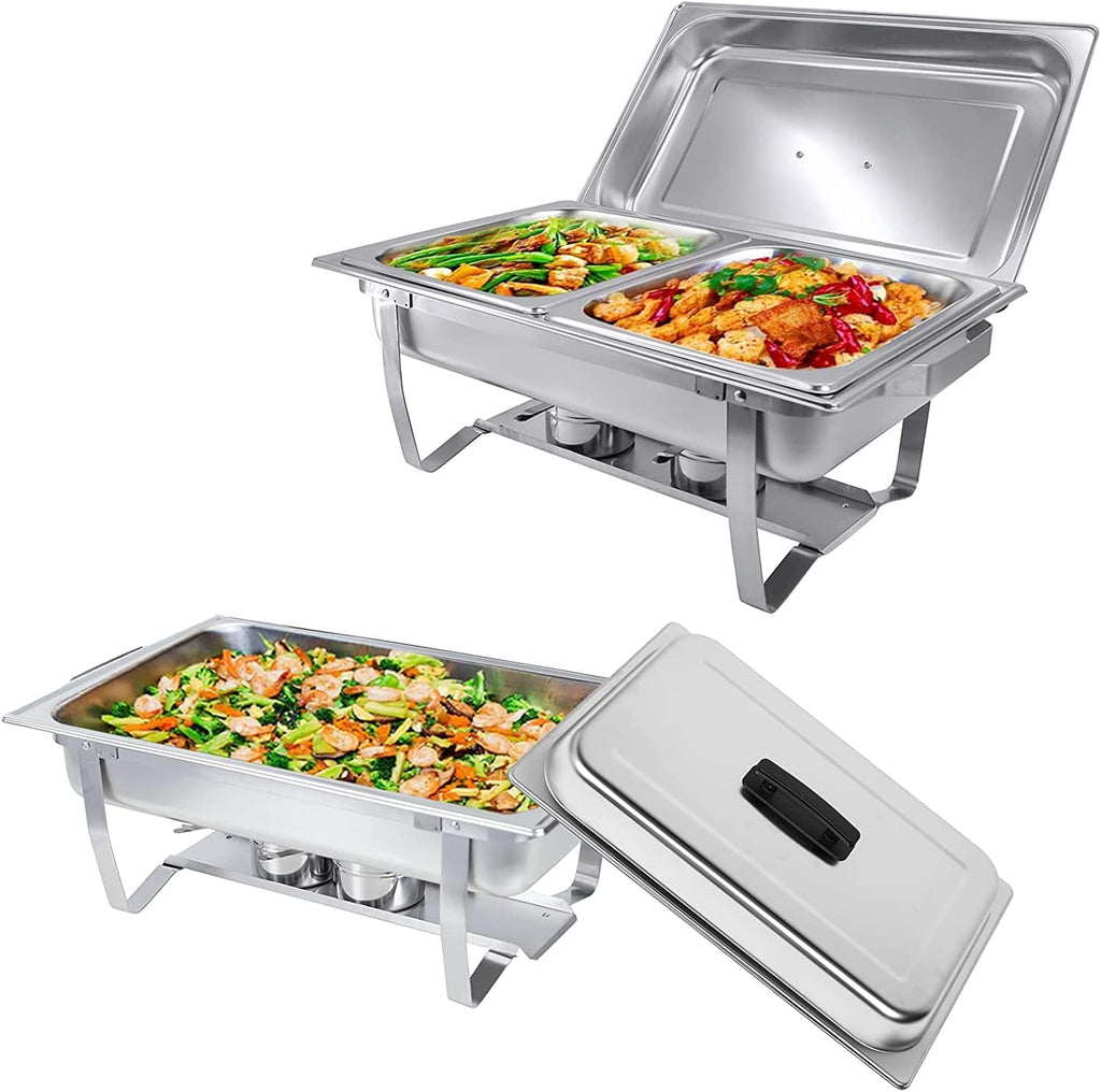 Valgus 2-Pack 8QT Stainless Steel Chafing Dish Buffet Chafer Set with Foldable Frame Water Trays, 2 Full Size, 4 Half Food Pans for Wedding, Parties, Banquet, Catering Events