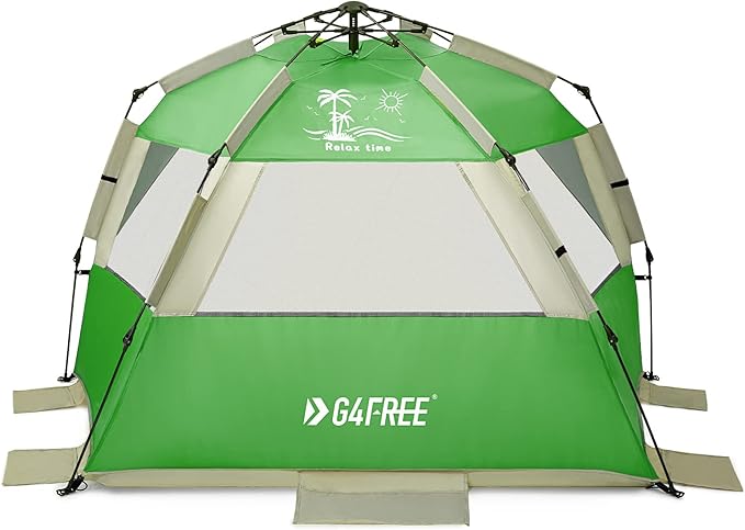 G4Free Easy Set up Beach Tent Deluxe XL, Pop up Sun Shelter for 3-4 Persons with UPF 50+ Protection Beach Shade with Extended Floor