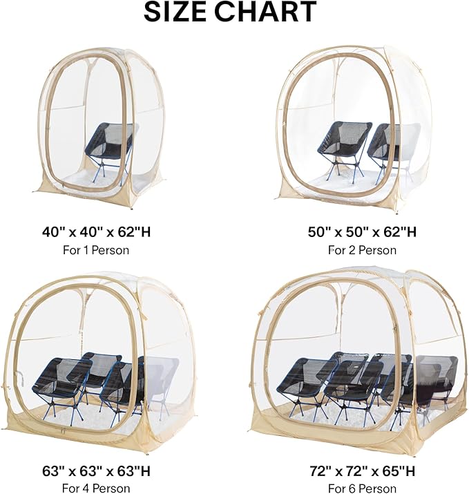 EighteenTek Pod All Weather Sports Tent with Sealed Floor - Instant Tent Shelter - Outdoor Bubble Tent - Rain Tent Camping Sun Shelter Pop Up Clear, Patent Pending for Sports Events Fishing Cheering