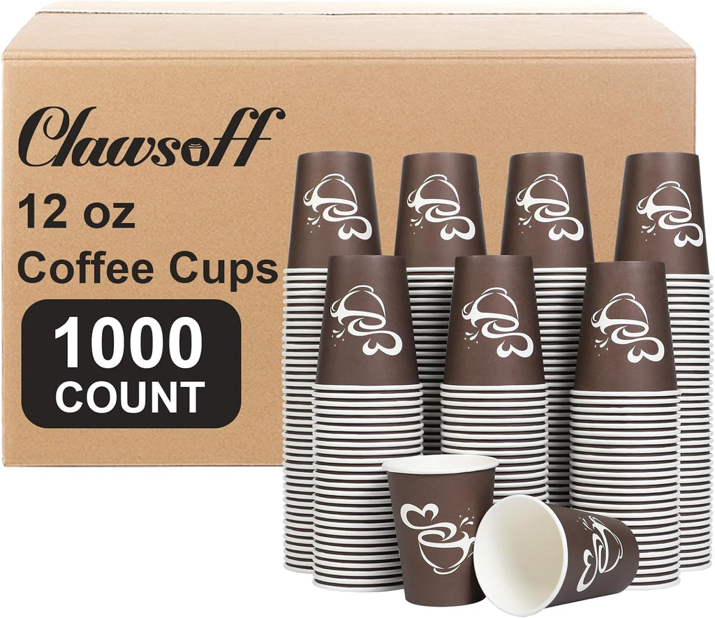 1000 Count 12 oz Paper Coffee Cups, Disposable Drinking Cups for Hot or Cold Beverage, 12 ounce Brown Coffee Cups for Party, Business, Travel, Picnic