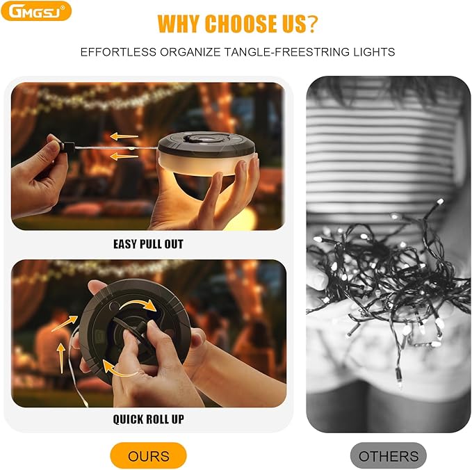 2 Pieces Camping String Lights - Outdoor String Lights with 8 Modes, Type-C Fast Charging, Durable & Waterproof for Camping, Party, and Christmas, with Storage Case (32.8ft-2pcs)