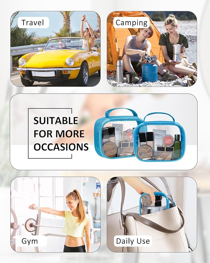 Moyad TSA Approved Clear Toiletry Bag, 2 Pack Quart Size 3-1-1 Liquids Pouch for Travel, Transparent Makeup & Cosmetic Organizer for Women Men, Blue