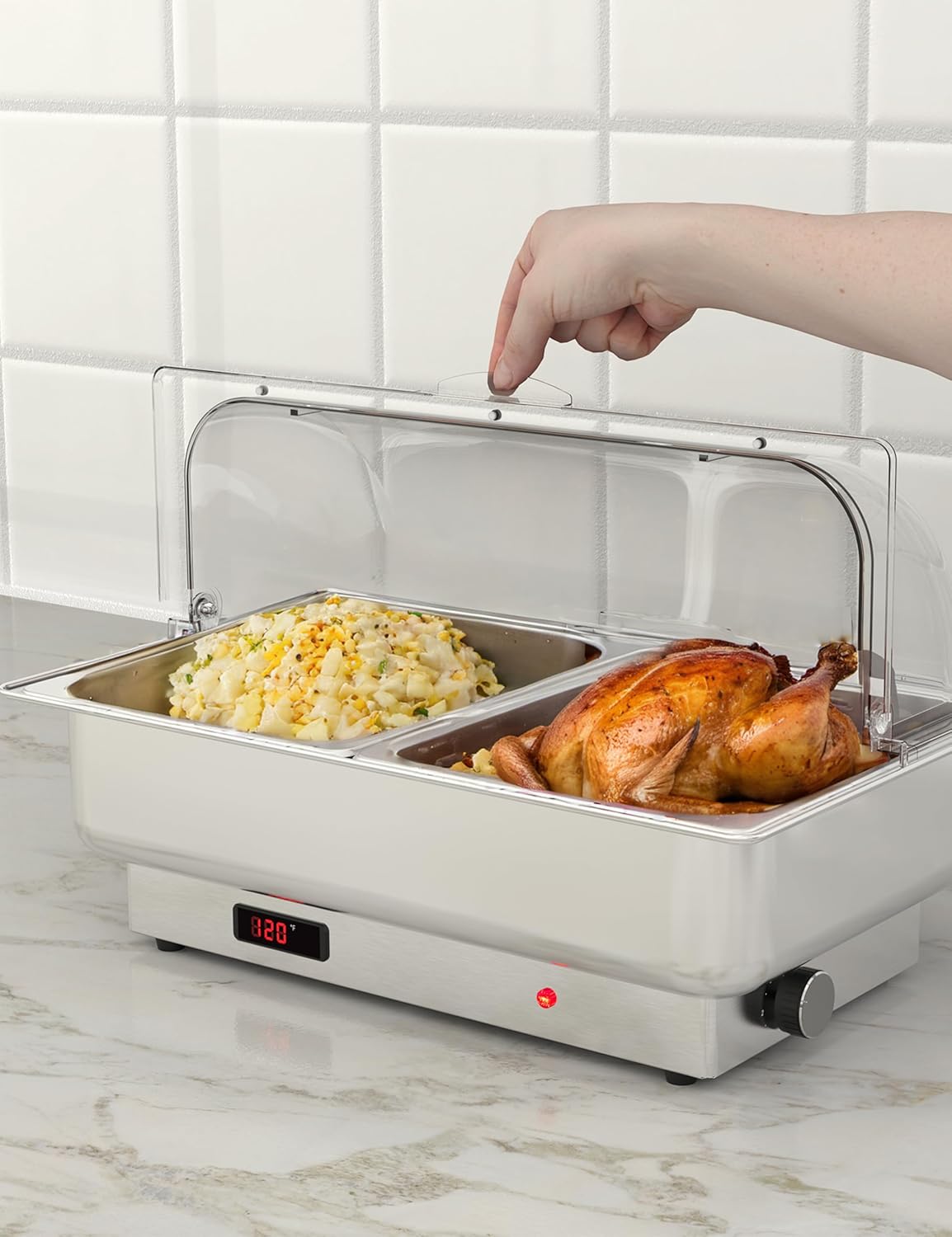 Chafing Dish Electric Buffet Set,9QT Stainless Steel Food Servers and Warmers with 1 Full-Size Pan & 2 Half-Size Pan for Wedding and Parties