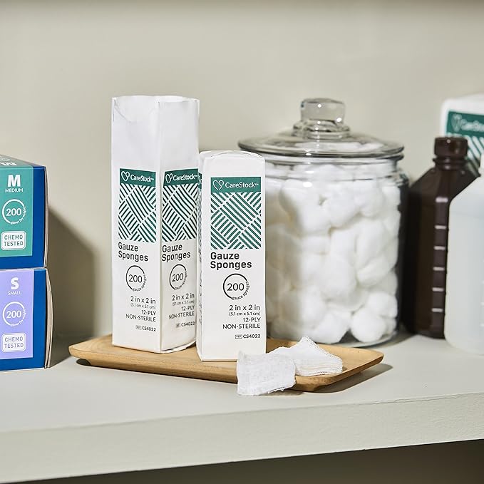 Gauze Sponge 4x4 [200 Count] Non-Sterile Gauze Pads, 12-Ply, Medical Grade Cotton Wound Dressing for First Aid Kit