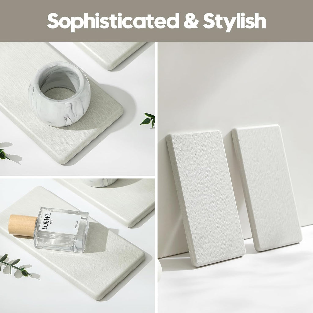 2PCS 7"x3.5" Water Absorbing Bathroom Sink Vanity Trays, Diatomite Stone Quick Drying Mat for Kitchen Counter, Dish Rack Dispenser Sponge Holder Caddy Organizer, Beige, 7"x3.5"