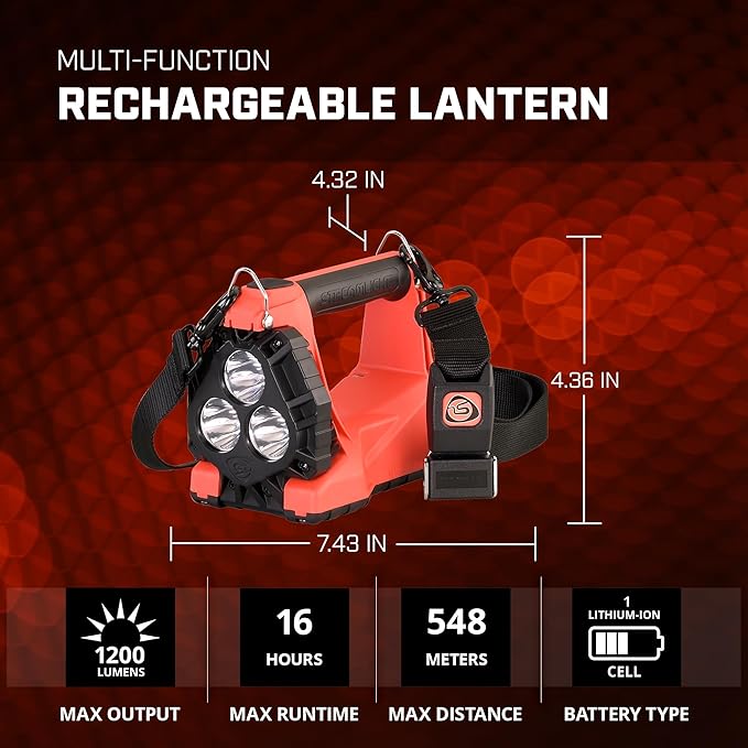 Streamlight 44311 Vulcan 180 LED Rechargeable Lantern AC/DC Charger 1200 Lumen, Orange - 1200 Lumens