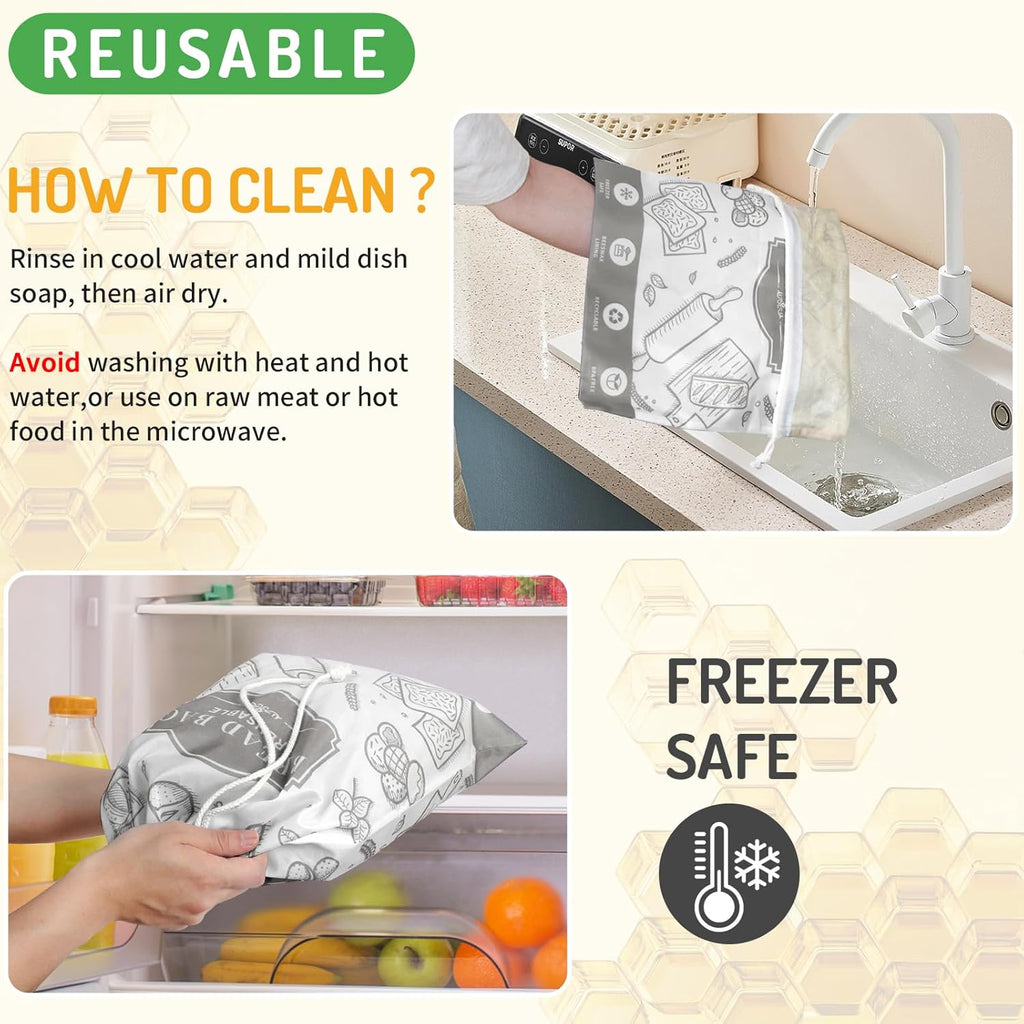 2-Pack Beeswax Bread Bags for Homemade Bread, Grey Reusable Sourdough Storage Bags with Premium Beeswax Coating for Loafs Baguette Fresh Keeping,Great Homesteading Essentials and Baking Gifts.