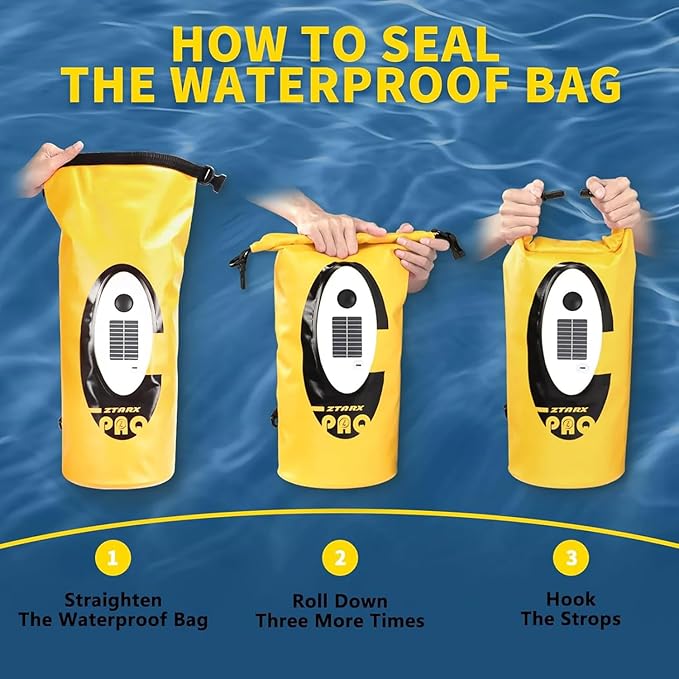 20L Solar Dry Bag Backpack with Bluetooth Speaker,4 Lighting Mode LED Storage Bag,Solar or USB Rechargeable,IP66 Waterproof for Fishing Hiking Floating