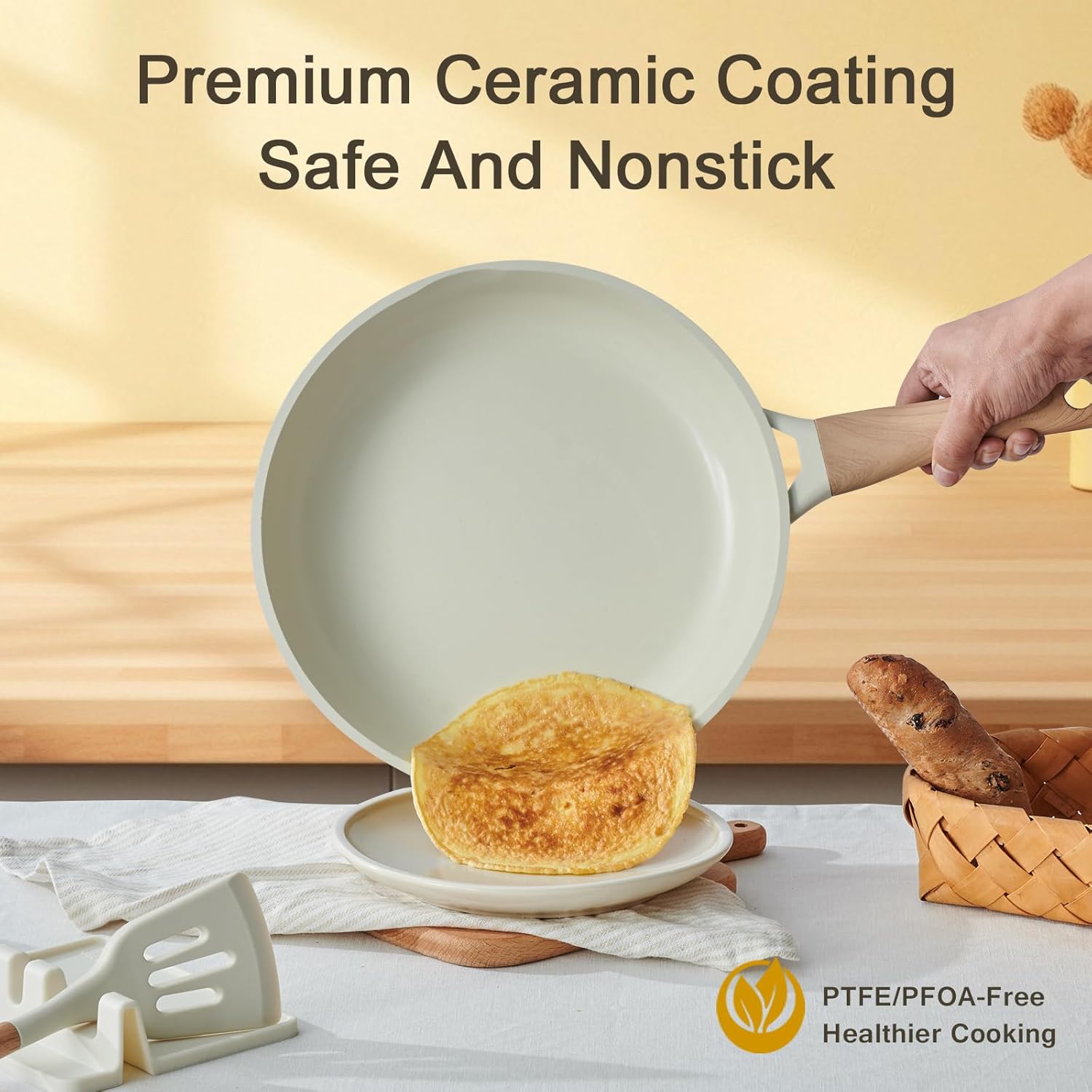 21Pcs Pots and Pans Set with Aluminum Lid, Nonstick Ti-Ceramic Cookware Sets, Induction Cookware Non Stick Cooking Set w/Frying Pans & Saucepans(PFOS, PFOA Free)-White