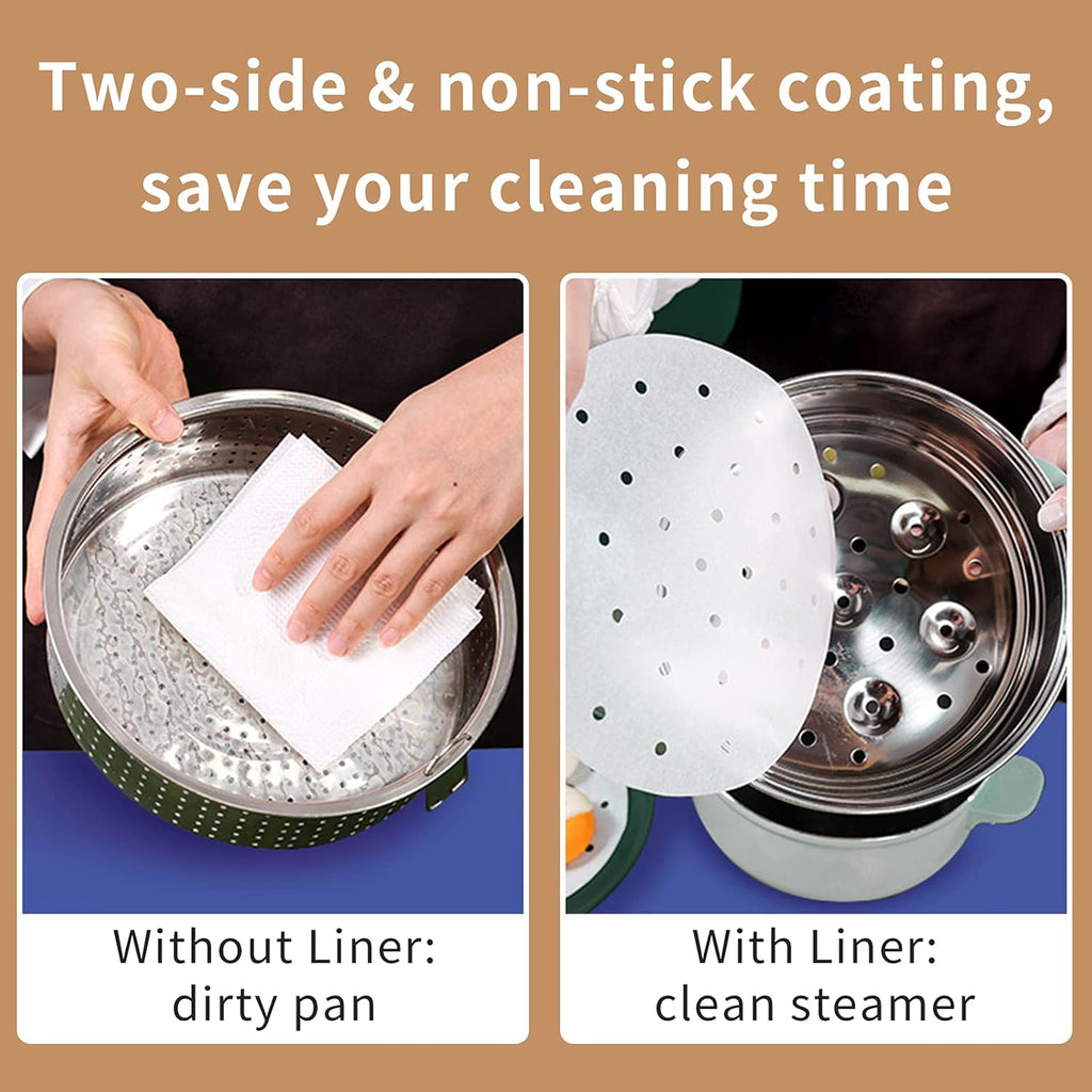 CONIE 12 Inch Steamer Paper Liners, Perforated Parchment Paper for Air Fryer Steaming Basket 100cts