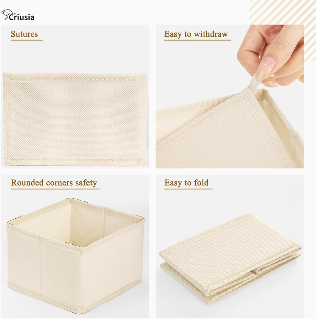 Criusia 15 Pack Drawer Organizer for Clothes, Foldable Dresser Dividers with 3 Sizes, Fabric Storage Bins – Beige