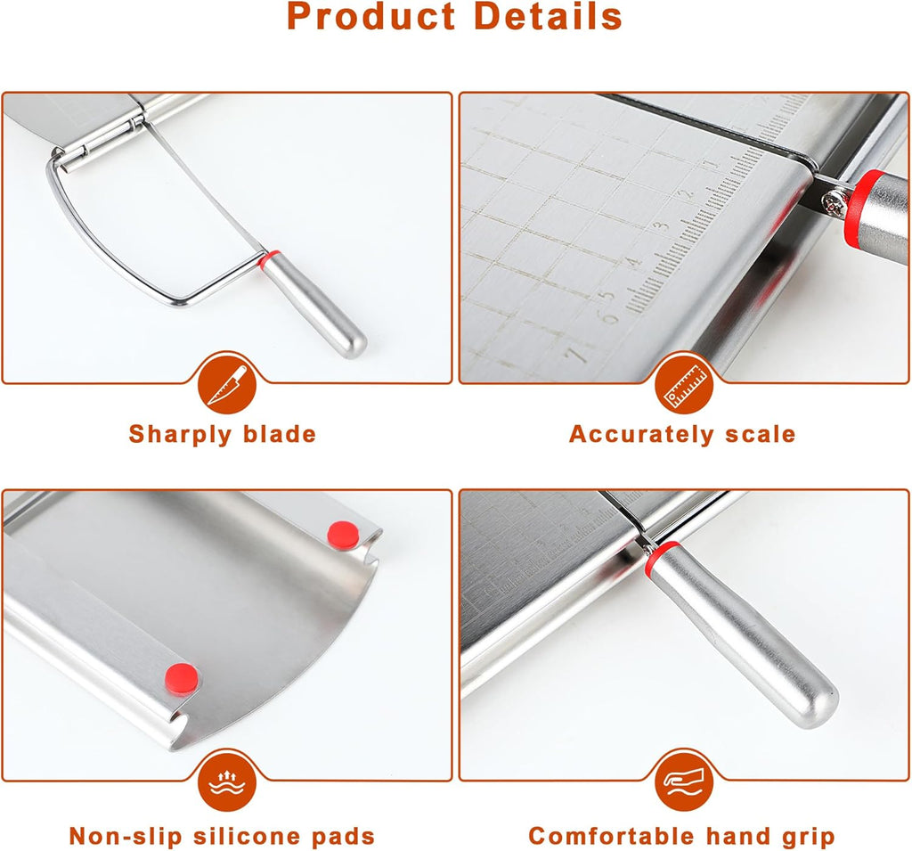 Cheese Slicer, Multipurpose Cheese Cutter Stainless Steel Cheese Slicers for Block Cheese, Butter, Sausages, Fruits Kitchen Gadget Cheese Cutting Board