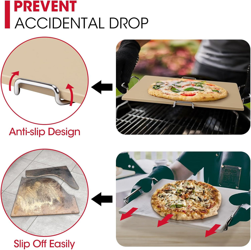 Unicook 12 Inch Square Pizza Stone for Oven and Grill, Oven Baking Stone for Bread, Cordierite Pizza Pan for Baking Crispy Bread, Pie and Cookies, Includes Carry Rack and Dough Scraper